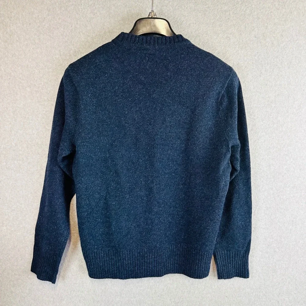 J. Crew Mens Medium Sweater Rugged Merino Blue Wool Blend Long Sleeve